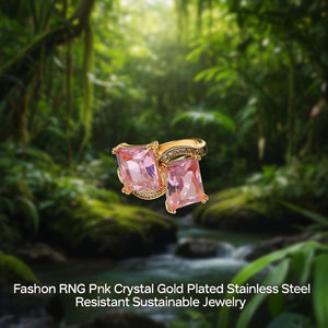 Anillos de Moda con Cristal Rosa, Chapados en Oro, de Acero Inoxidable, Resistentes y Sostenibles - Product Image 3