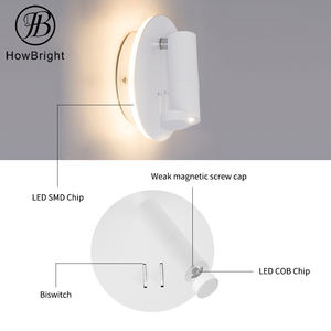 צורה עגולה מודרנית הוביל מנורת קיר מסתובבת עם כיסוי 3w + 6w עבור קריאת קיר חדר שינה אור מנורות קיר שבת - Product Image 3