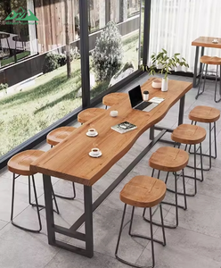 Barra de Bar Moderna <span class=keywords><strong>y</strong></span> Ecológica de Madera Maciza WAyon para Tienda de Té con Leche, con Mesa <span class=keywords><strong>Alta</strong></span> <span class=keywords><strong>Estrecha</strong></span> <span class=keywords><strong>y</strong></span> Sillas/Taburetes Largos - Product Image 4