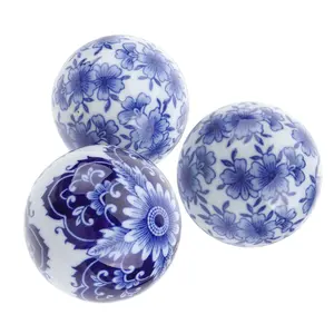 Palline decorative in ceramica Vintage cinesi blu e bianche all'ingrosso