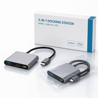 Mini Hub USB C 3 en 1, HDTV 4K60Hz, PD100W, USB 3.0 5Gbps, Aluminio Anodizado, Base de Conexión Portátil para Teléfono, Oficina Móvil, para Laptop y PC