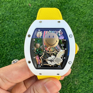 V2 Version Hip-hop Smiley <b>Face</b> Tourbillon White Ceramic Case Automatic Mechanical Movement Canvas Strap Mechanical Watch Fashion - Product Image 2