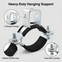 Collier de serrage robuste en acier au carbone galvanisé avec revêtement en caoutchouc EPDM, double boulon, support de tuyau antisismique, usage industriel GB