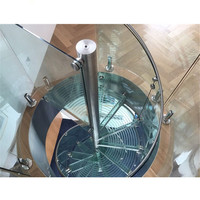 Marche en verre trempé, modèle DAIYA, avec escalier en spirale et en bois