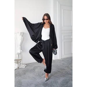 Blouson Bomber en Satin Saturn pour Femme, Noir, Taille S, Léger, Fluide, Style Oversize - Product Image 2