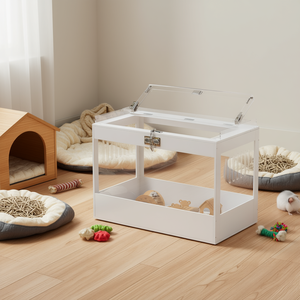 Cage à hamster avec couvercle ouvrable et panneaux transparents en acrylique, accessoire pour hamster nain et gerbil blanc - Product Image 2