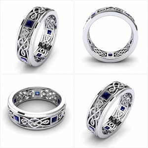 Bague ouverte à nœud celtique, pierre précieuse carrée bleue, réglable, unisexe, style bohème, bijoux de mode - Product Image 2