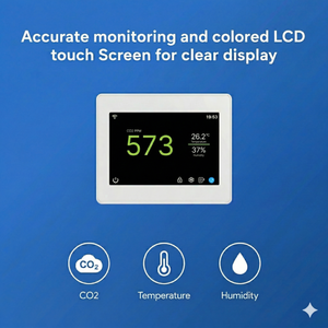 Détecteur de CO2 mural à double bande avec écran tactile de 4,3 pouces, capteur NDIR <span class=keywords><strong>ASC</strong></span>/FRC capable d'ajustement sur site et alarme sonore et lumineuse - Product Image 4