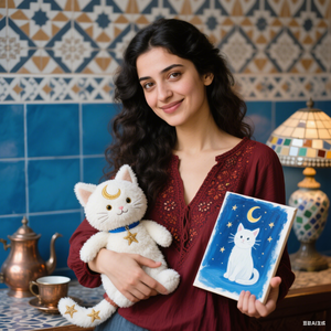 Gato blanco <span class=keywords><strong>de</strong></span> peluche Golden Moon Star Design Super Soft Plush Kids 'Boho/Astrology Decor Stress Relief Companion ODM - Product Image 1