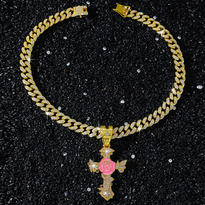 Collar con Colgante de Cruz en Forma de Rosa de Aleación Estilo Hiphop, Collar con Dije Personalizado para Hombre, Joyería de Moda al por Mayor - Product Image 4