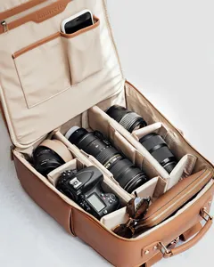 Vegan Leather DSLR SLR Travel Hiking Video Camera Bag Waterproof Digital Gear Camera Bags Laptop Backpack PU Leather Camera Bag