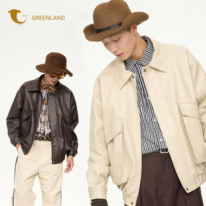 Nouveau Vente <span class=keywords><strong>en</strong></span> gros sur mesure Veste <span class=keywords><strong>en</strong></span> <span class=keywords><strong>cuir</strong></span> uni d'automne de haute qualité Manteaux coupe-vent décontractés pour hommes de grande taille - Product Image 1
