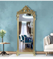 Miroir sur pied pleine longueur de style baroque européen, avec cadre en polyuréthane, feuille d'aluminium faite à la main, rétro, pour usage domestique et magasins de vêtements