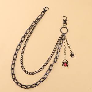 Yueli Double Layer <b>Black</b> Zinc Alloy Waist <b>Chain</b> with Spider Pendant for Unisex Street Style Hip Hop Daily Wear Fashion Accessory - Product Image 2