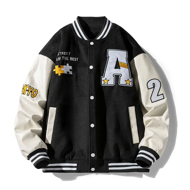 Jaket Varsity longgar mode desain baru jaket Chenille Pats Letterman College Bomber bisbol pria