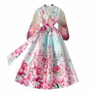 Vestido Midi Casual con Cuello en V y Estampado de Malla para Mujer, Talla Grande, Colección Primavera 2025, Estilo Túnica con Banda y Diseño de Parches - Product Image 5