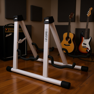 Soporte Doble para Guitarra Sodre, Metálico Blanco, Resistente, Plegable, Universal para Escenario y Estudio - Product Image 2