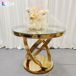 LEDA Fournitures de fête d'intérieur de luxe, décoration, table ronde en verre miroir doré, acier inoxydable, verre trempé pour hôtel - Product Image 2
