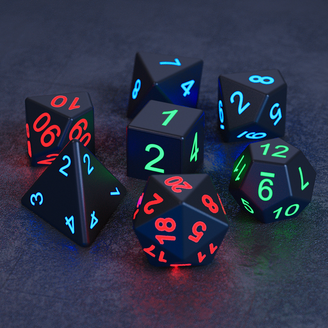 Rechargeable Flash LED Dice Colors Polyhedral 7-Piece RPG Dice Set for Tabletop Role Playing Games DND
