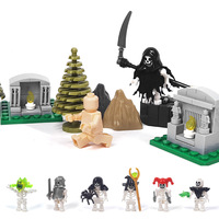 Blocs de construction MOC Halloween : Figurines de chevaliers squelettes, cheval flamboyant, vampire médiéval, meubles à assembler, briques DIY, jouets, cadeaux