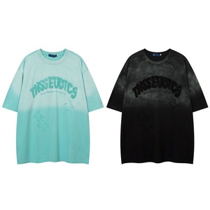<b>Men's</b> Retro <b>Washed</b> Distressed Heavy-Duty Embroidered Short-Sleeve T-Shirt 100% Cotton Spring Summer New Trendy Print Breathable - Product Image 1