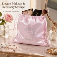 Pochette en satin haut de gamme avec logo personnalisé, cordon de serrage et ruban imprimé, sac cadeau pour vêtements, écharpes, perruques, lingerie, rangement, vente en gros, OEM