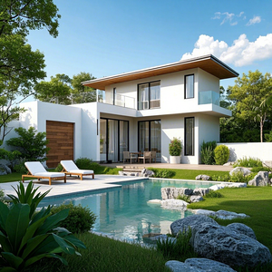 Casa prefabricada de lujo Casa pequeña 6 + 12 + 6mm Ventanas y puertas de <span class=keywords><strong>aluminio</strong></span> Paneles <span class=keywords><strong>OSB</strong></span> Villa de acero ligera personalizada - Product Image 1