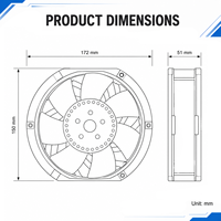 Ventilateur de refroidissement axial à inverseur Delta DC 48V 3.60A AC EC 12V 24V 172X150X51MM 17CM 17251 PWM à roulement à billes, grand volume d'air THB1548AG