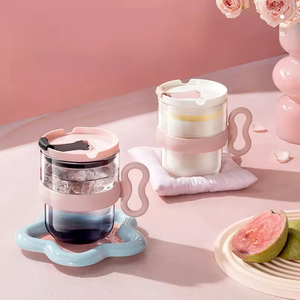 Mug en <span class=keywords><strong>verre</strong></span> en forme de nuage 440 ml, écologique, style moderne, <span class=keywords><strong>verre</strong></span> <span class=keywords><strong>à</strong></span> <span class=keywords><strong>eau</strong></span> froide d'été avec couvercle et paille, <span class=keywords><strong>rose</strong></span> et noir, pour le thé de l'après-midi - Product Image 6