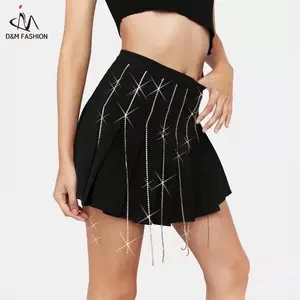 D & M 2022 Váy Nữ Mùa Hè Lưới Đỏ Blogger Eo Cao Cá Tính Thời Trang Cô Gái Chuỗi Kim Cương Váy Xếp Li