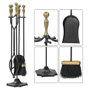 Juego de Herramientas para chimenea, set de 5 piezas con pinzas rusticas, cepillo de pala, chimenea, chimenea, estufa de madera, soporte de fuego
