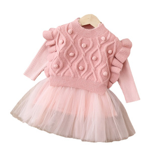 Robe de princesse d'hiver faite à <span class=keywords><strong>la</strong></span> main pour filles, ensemble deux pièces, mode féminine, <span class=keywords><strong>pull</strong></span> de base, veste en <span class=keywords><strong>maille</strong></span>, matériau fait à <span class=keywords><strong>la</strong></span> main, deux pièces - Product Image 5