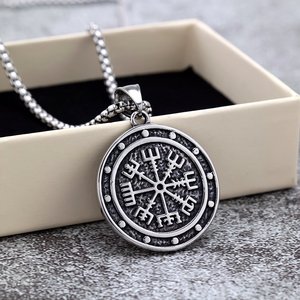 Stainless Steel Viking <b>Compass</b> Pendant <b>Necklace</b> Unisex Geometric Design Gift Jewelry - Product Image 1