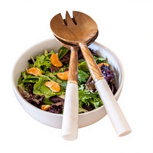 Wood Salad Servers Set with Marble Handles Eco-Friendly Dishwasher <b>Safe</b> Kitchen Serving <b>Tools</b> for Wedding - Product Image 1