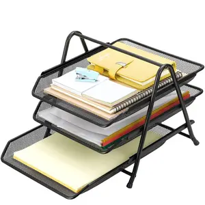 Hochwertiges schwarzes Heimbüro Schule 3-teiliges Schreibtisch-Organizer-Papier-Brieftablet stapelbarer Schreibtisch-Datei-Dokument-Organizer-Rack