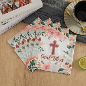 Floral Disposable Napkins With Cross Design For Party 330mm 20 Sheets Per Pack - Product Image 3