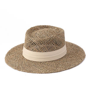 Haute qualité unisexe personnalisé mode été soleil plage chapeau herbe naturelle à la main chapeau de paille jonc de mer Fedora chapeau pour hommes femmes - Product Image 1
