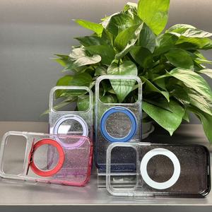 Étui de téléphone mince antichoc avec support magnétique en TPU + PC rose fluorescent, écologique, transparent, style Ins, support magnétique - Product Image 6