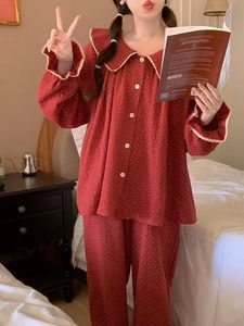 Neue Pyjama Damen Frühling Herbst koreanische Version süße Puppe Kragen Polka Dot reine Baumwolle Langarm Home Wear Anzug