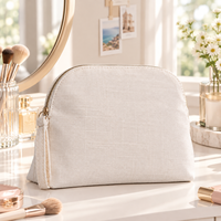 Sac de rangement cosmétique en coton et lin, couleur unie, fermeture éclair, écologique, léger, durable, pratique, personnalisable, grande taille