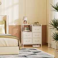 Commode haute moderne OEM pour chambre et placard 5 tiroirs avec étagère à 3 niveaux en bambou petits tiroirs de rangement en tissu robustes