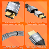 Câble HDMI 2.2 ULT-unite Cabo 16K, 1 mètre, 2 mètres, 3 mètres, Ultra 96, avec HDR dynamique 3D pour la duplication d'écran d'ordinateur portable sur HDTV