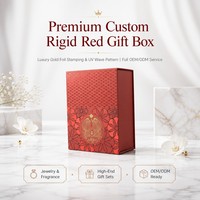 Caja de Regalo Magnética Roja de Lujo con Patrón de Ondas UV y Emblema de Pájaro en Lámina Dorada, para Joyería, MOQ Bajo de 100 Piezas