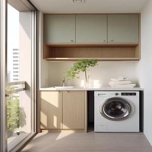 Mueble de Lavandería Simple para Balcón, Montado en la Pared, Mueble de Lavandería Personalizado con Lavadora Integrada para Balcón Pequeño - Product Image 3