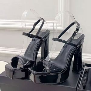 Sandales à talons épais pour femmes, style créateur, à bout carré ouvert, sexy, chaussures habillées à bride cheville - Product Image 1