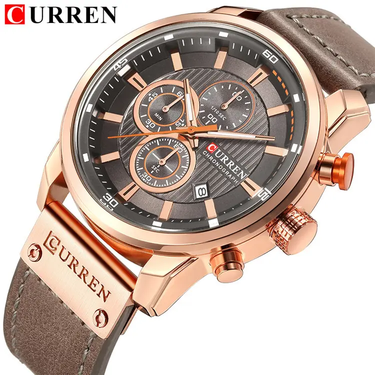 CURREN 8291 Top Brand Casual Sport Men's Watch Leather Belt Quartz Wrist Watches Calendar Chronograph Waterproof Wristwatch Male