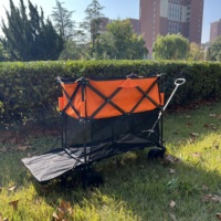 Chariot de camping pliable tout-terrain à double étage pour parc et extérieur, remorque utilitaire à quatre roues, chariot de plage pliable