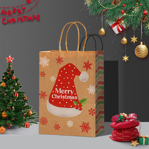 Sac cadeau <span class=keywords><strong>de</strong></span> Noël style vintage avec poignée torsadée <span class=keywords><strong>en</strong></span> <span class=keywords><strong>papier</strong></span>, impression couleur sur <span class=keywords><strong>papier</strong></span> kraft, carte <span class=keywords><strong>de</strong></span> vœux du Nouvel An, réveillon <span class=keywords><strong>de</strong></span> Noël - Product Image 4