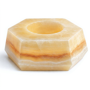 Support de bougie chauffe-plat hexagonal en onyx ambre naturel, fait main, géométrique, en pierre, vente en gros, logo personnalisé, décoration maison et spa - Product Image 1