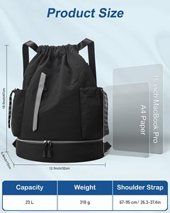 Water-Resistant <b>Drawstring</b> <b>Backpack</b> with Shoe Compartment Multi-Compartment Design Versatile Lightweight Sport <b>Backpack</b> - Product Image 5